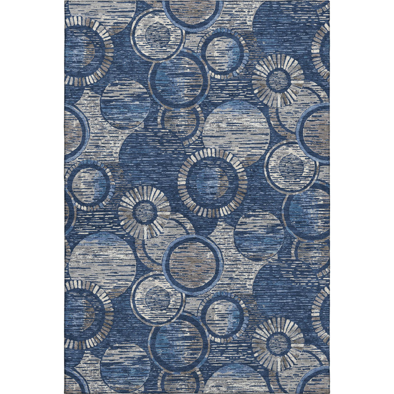 Premium Machine Washable Mayfield AMF2206 geometric Rug, Navy, 10' x 14'