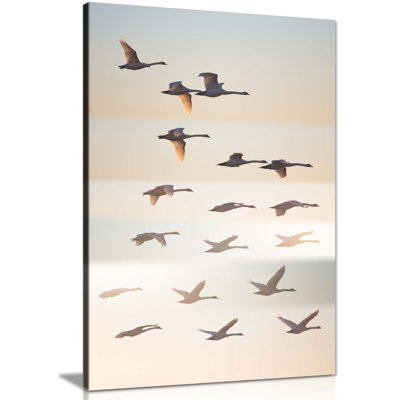 Flock Of Birds Flying Formation - Wrapped Canvas Print