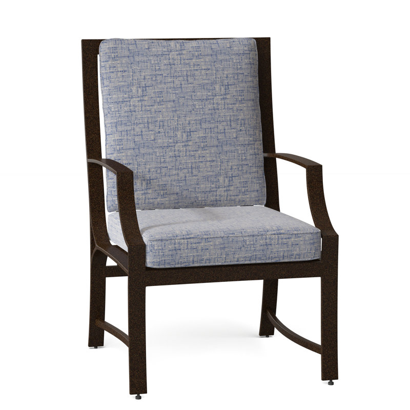 Seal Cove Outdoor Dining Armchair, Denver Scarlett Sunbrella®, Chestnut Brown