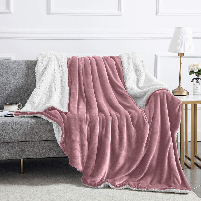 Aspire Homeware Deluxe Hotel Collection Ultra-Soft Sherpa Fleece Throw Blanket for Plush & Cozy Comfort, Pink