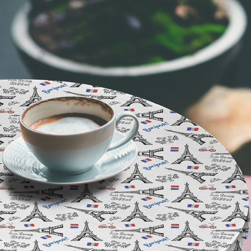 East Urban Home Eiffel Fitted Round Tablecloth Blue Red