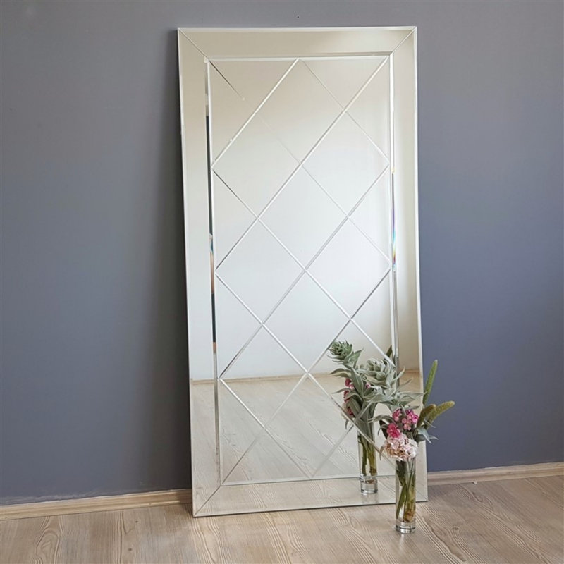 Modern Silver Wall Mirror, 25.6 x 51.2 inches | 100% MDF, Assembled, Horizontally & Vertically Adjustable | Elegant Solid Color Design for Home Decor, Perfect for Entryways & Living Spaces