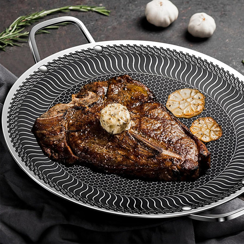 Poêle à griller coréenne pour barbecue, plaque de cuisson antiadhésive en acier inoxydable 316 avec surface alvéolée et pince à griller, pour le camping à l'intérieur et à l'extérieur