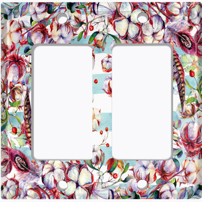 Cotton Flower Feather Baby Blue Stripes 2-Gang Rocker Wall Plate