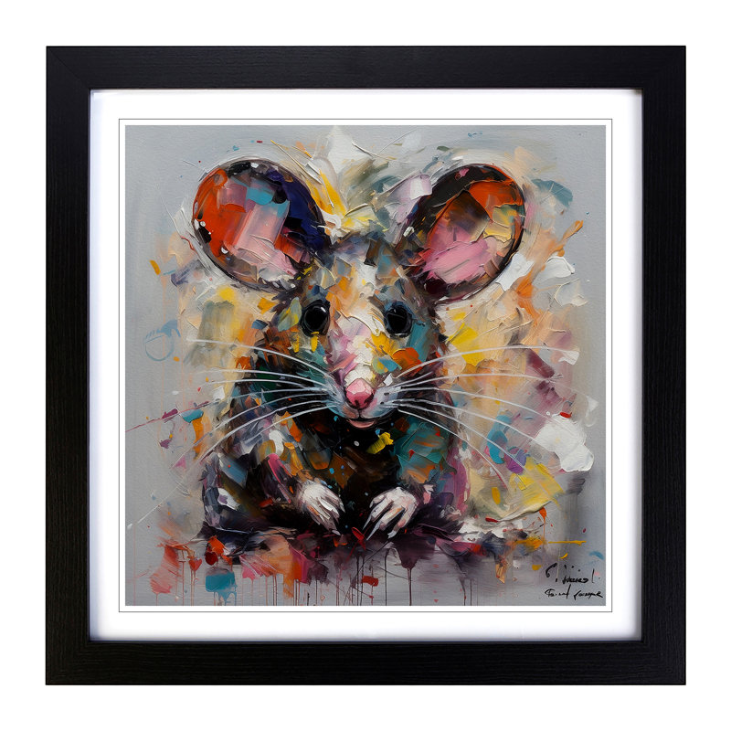 Mouse Expressionism - Single Picture Frame Print on Wood, Black