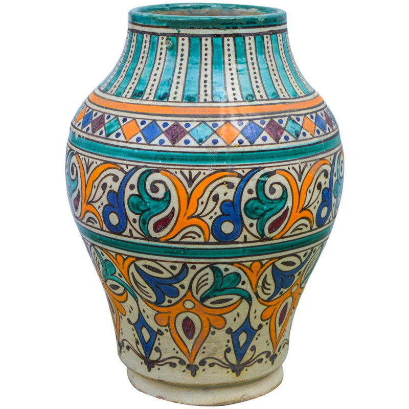 Vase de table en céramique d’intérieur/extérieur orange 10,5 po