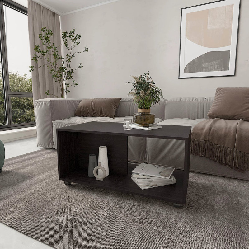 Table basse avec rangement ouvert et roulettes