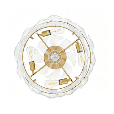 Ventilateur de plafond encastré de 20,5 pouces avec lumière, conception en cristal floral, moteur à courant continu silencieux réversible à 6 vitesses, télécommande et contrôle d'application, base d'ampoule E26, pour le salon de la chambre à coucher