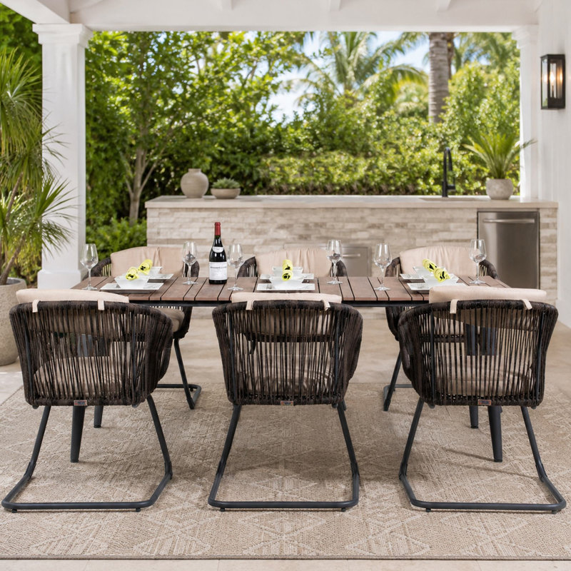 Ensemble repas pour patio en métal et osier pour 6 personnes Melissa, H 28,74 po x l 77,95 po x P 37,4 po, 6