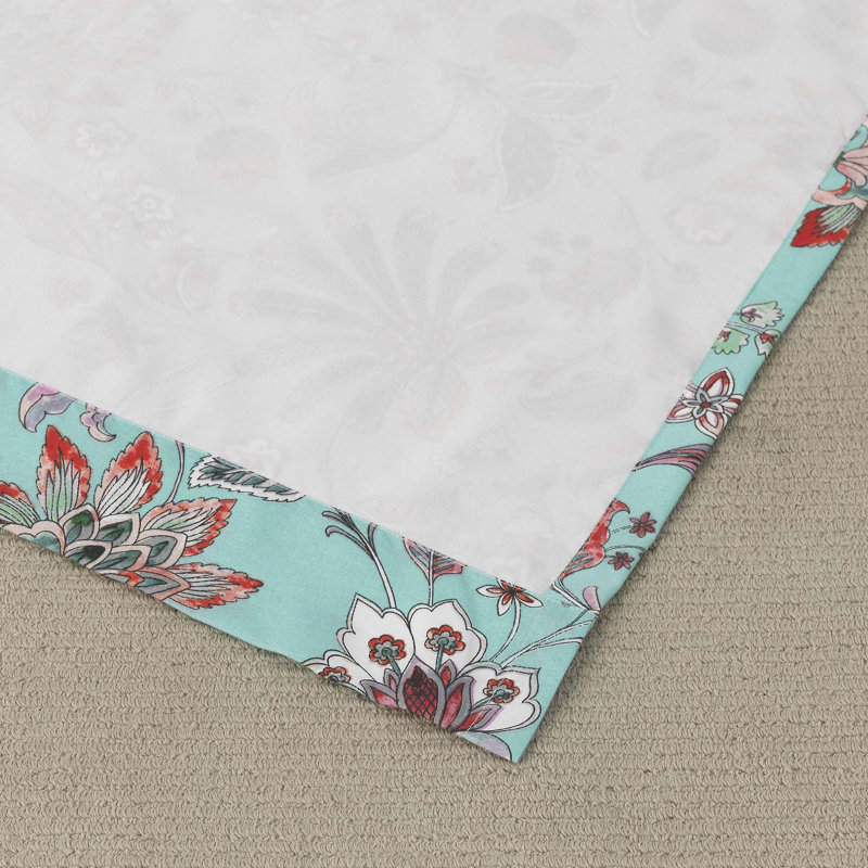 Audrey Turquoise and Coral Polyester Rod Pocket Valance