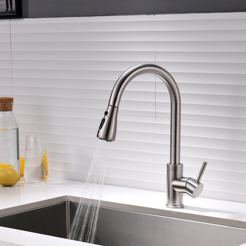 Robinet de cuisine extractible à poignée simple tactile avec conduites d'alimentation