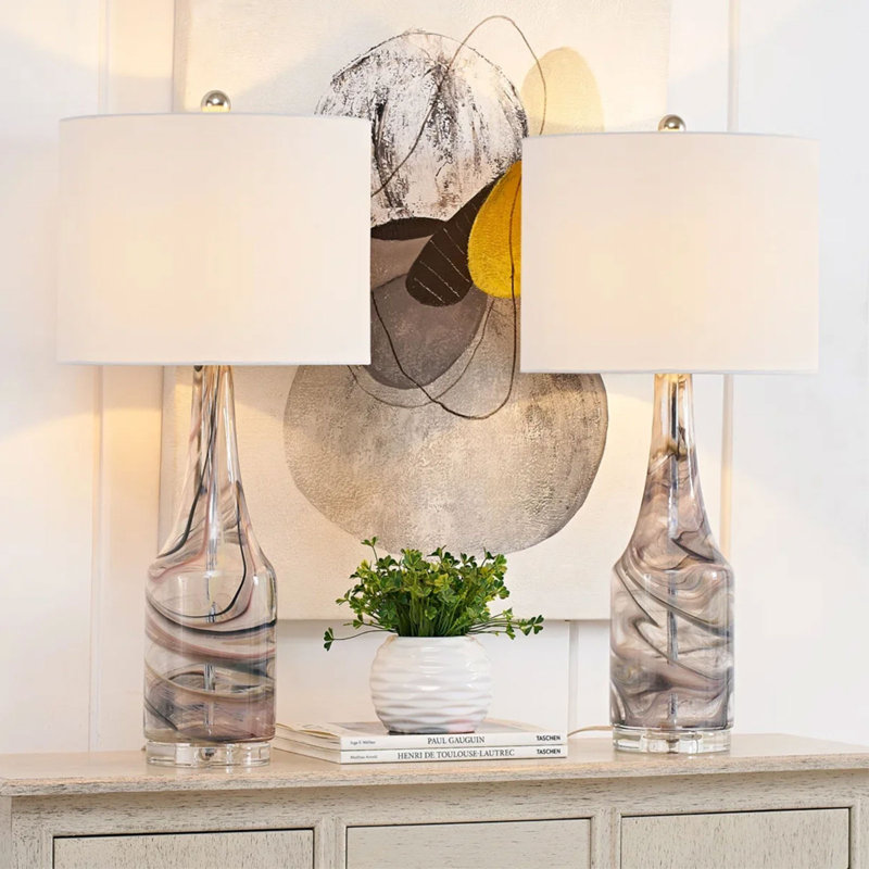 Lampes de table en verre de 72,4 cm (28,5 pouces) avec ports USB et éclairage à intensité variable à 3 niveaux (ensemble de 2)