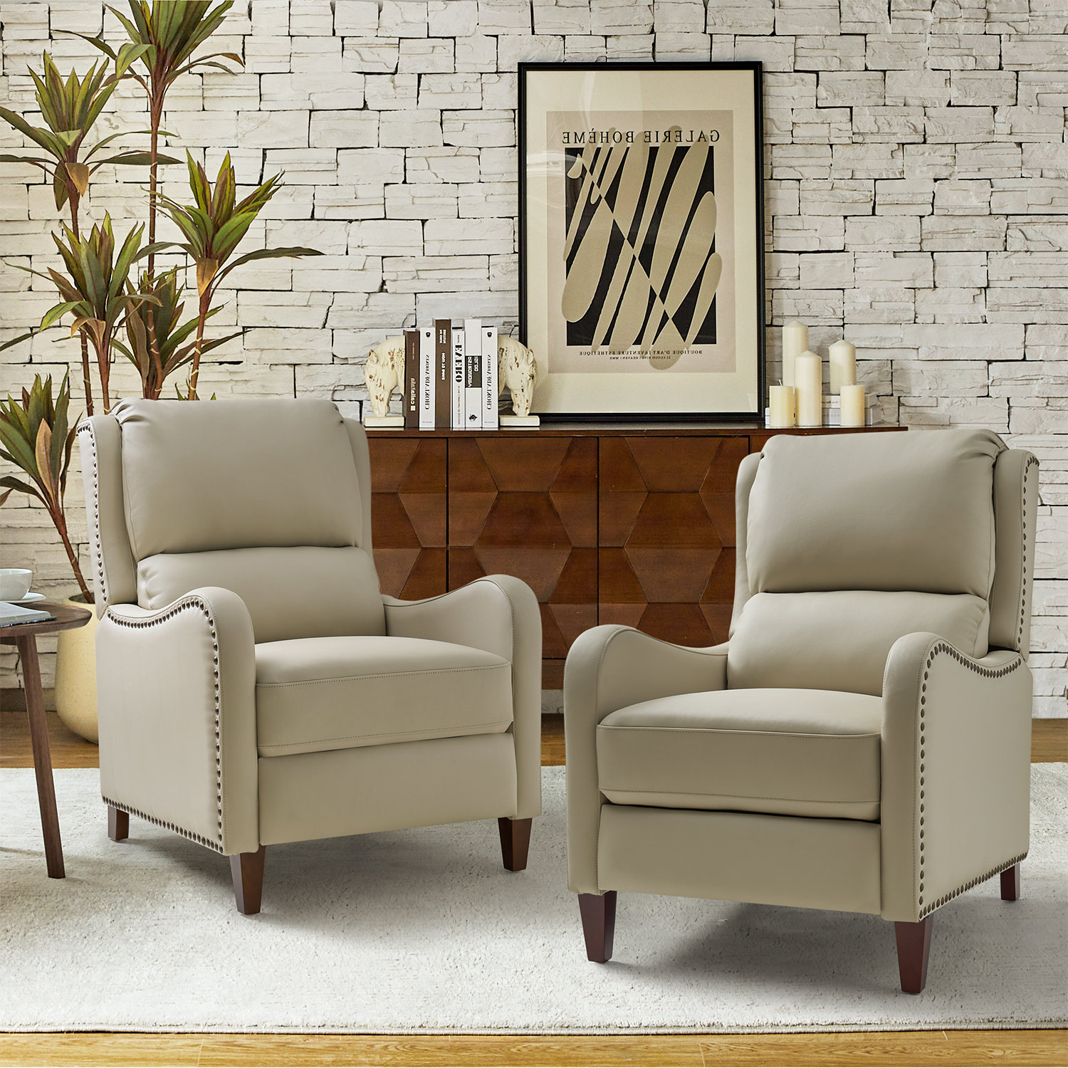 Beecher 28.75" Wide Leather Club Recliner, Beige Full Grain Leather