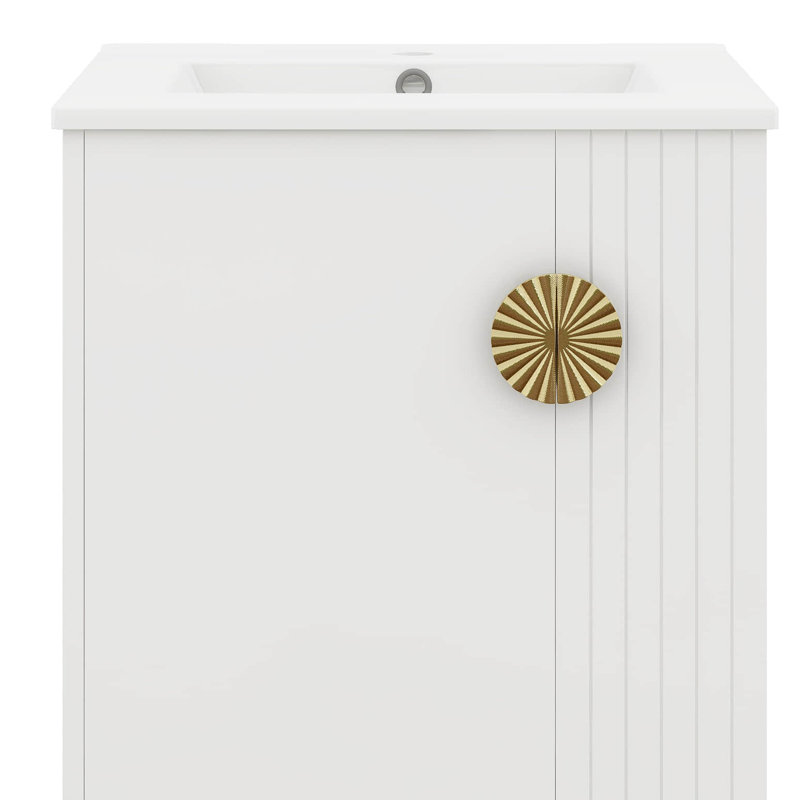 Meuble-lavabo autoportant de 20 po, armoire de salle de bain avec lavabo en céramique, porte à fermeture en douceur, rangement latéral, poignées chic en demi-lune