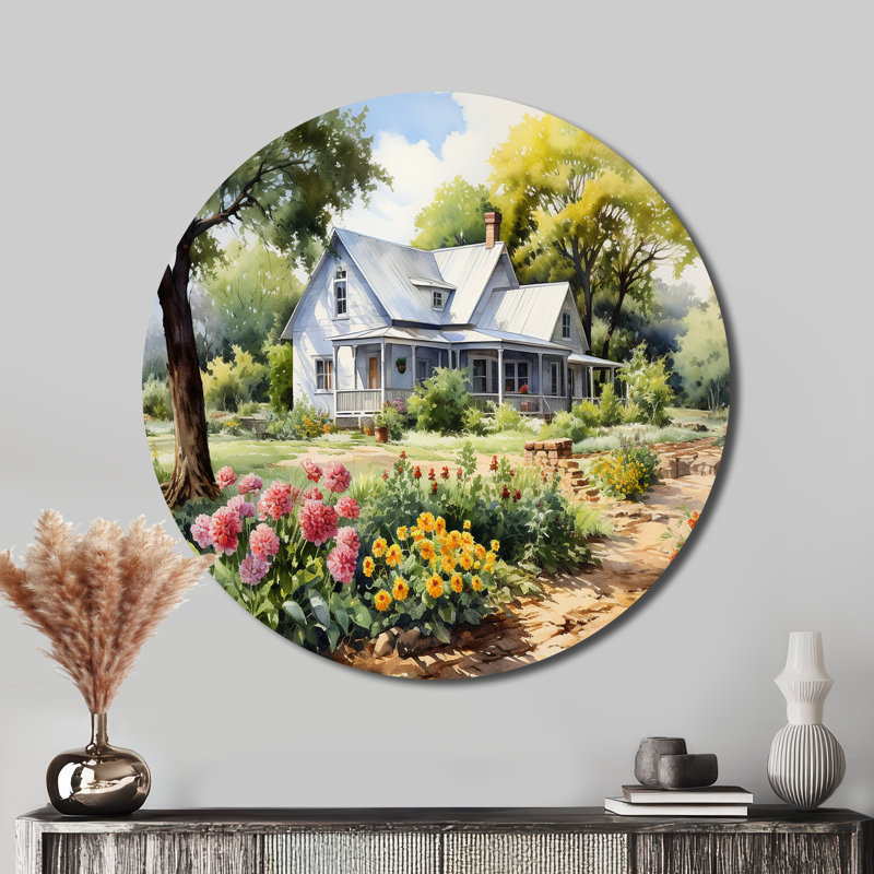 Daucourt - Paysages, art rond en métal, H 16 po x l 16 po