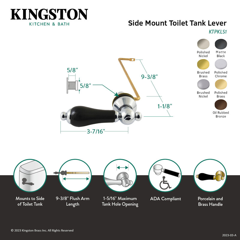 Kingston Brass Duchess Side Mount Toilet Tank Lever, Brushed Nickel