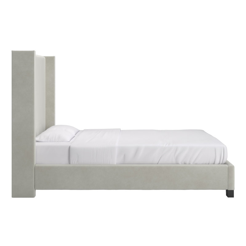 Vita Upholstered Pleated Wingback Bed, Queen, Gray and White