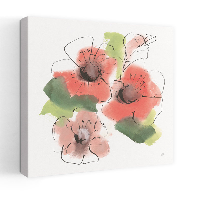 Coquelicots roses, art contemporain coquelicots IV, H 32 po x l 32 po