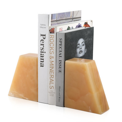 Serre-livres en onyx mexicain naturel (lot de 2), supports de livres lestés en pierre