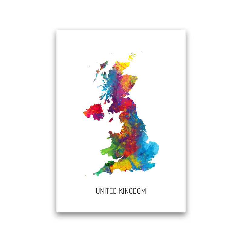 United Kingdom Watercolour Map by Michael Tompsett - Print, 30cm H x 21cm W x 1cm D, Unframed