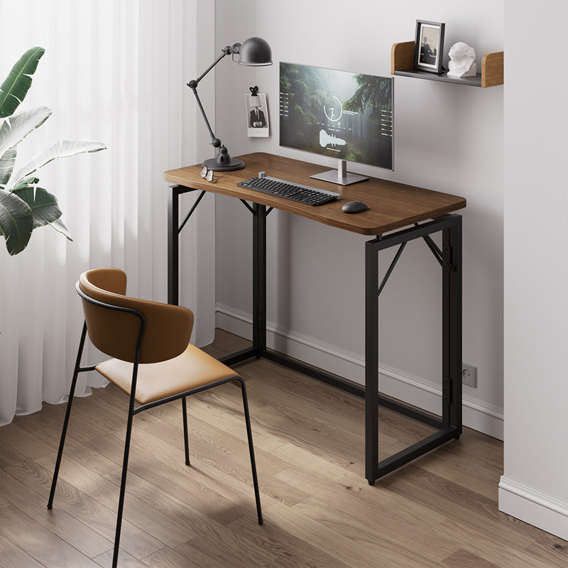 Bureau pliant 80 cm (31,5 po) - Brun, sans assemblage. Petit bureau pliant pour la maison ou le bureau, plateau en bois, idéal pour travailler, écrire ou étudier.