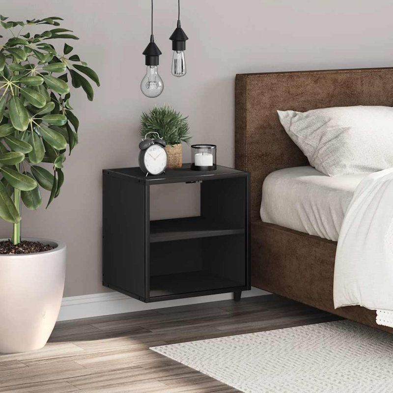 40cm W Metal Bedside Table, 1, Black