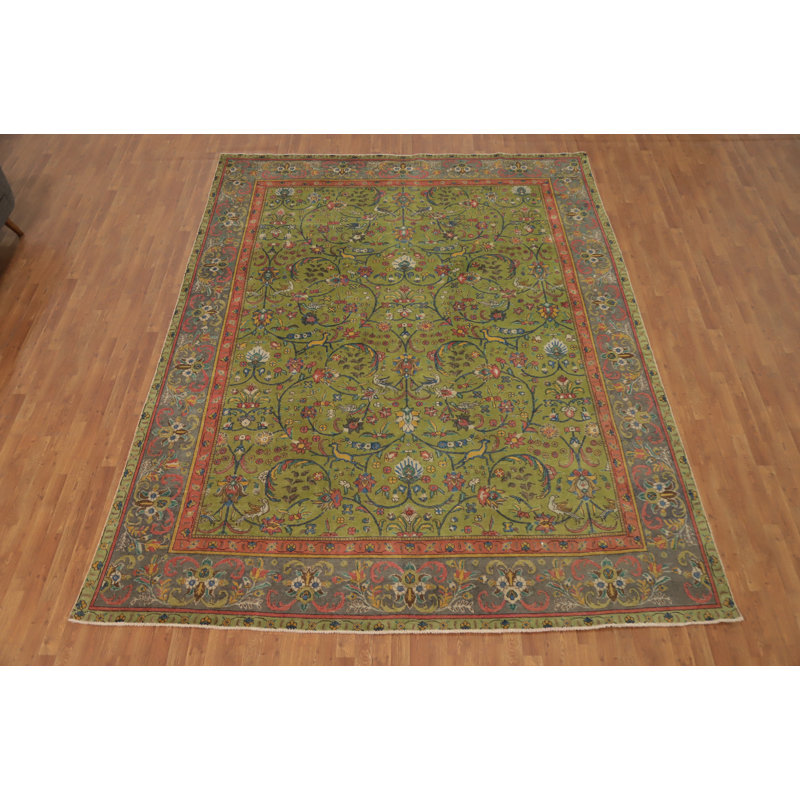 Tapis vert floral traditionnel 10 x 13