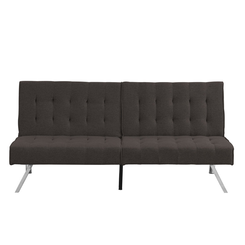 Wood Frame Stainless Leg Futon Sofa bed Convertible Futon Foldable Sofa, Espresso Fabric