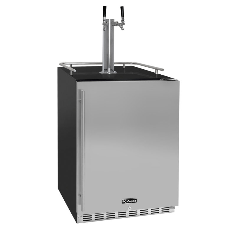 Kegco 24" Wide Dual Tap Stainless Steel Built-In Right Hinge Kegerator with Kit