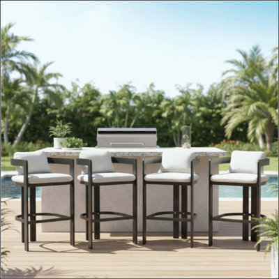 Outdoor Patio Aluminum Counter Stool, Bar Chair,Frame With Cushion, Set Of 4
