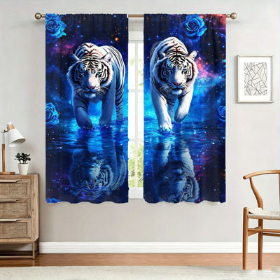 2 pièces de rideaux blancs tigrés, tissu filtrant la lumière, motif mystérieux galaxie rose, protection solaire et protection de la vie privée, conception à passe-tringle, convient au salon, à la chambre à coucher, au balcon et à la cuisine