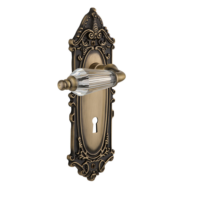 Levier de porte de mortaise intérieur en cristal avec plaque longue salon Victorian, Laiton antique