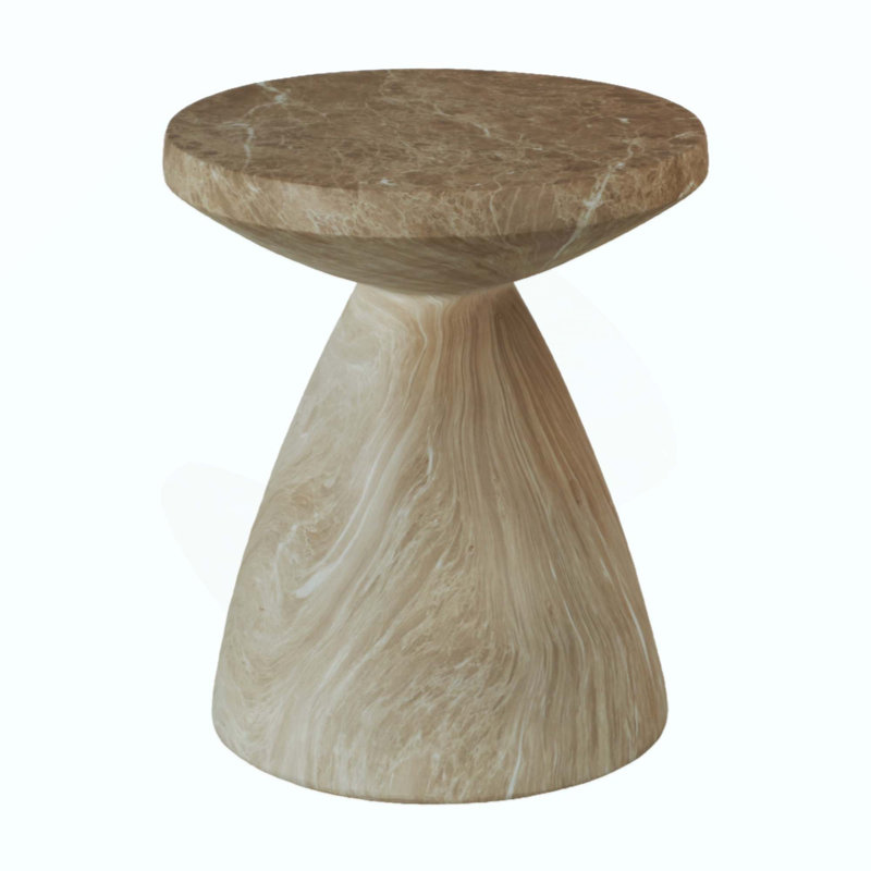 Cement Faux Terrazzo Outdoor End Table, Modern Small Round Side Table, Tree Stump Garden Stool Drum Table for Indoor & Outdoor Patio Garden