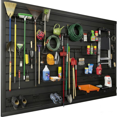 Slatwall Panel 8' X 4' Pvc Garage Organizing System With 31pcs Garden Tool Accessories Set