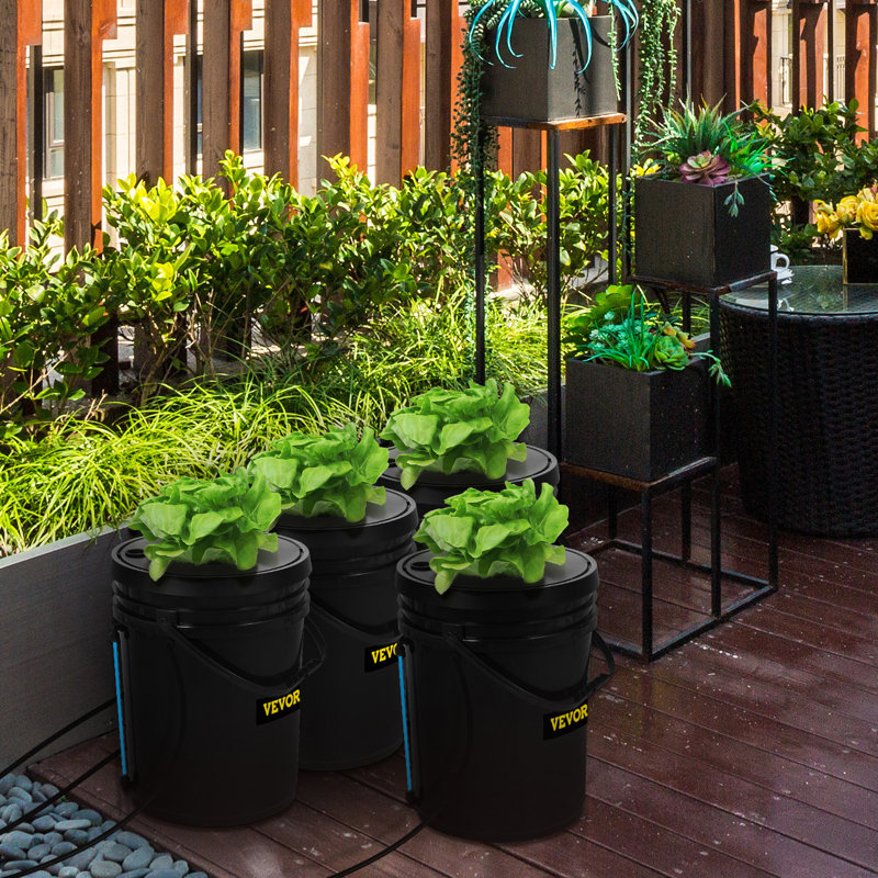 Black 5 Gallon 4-Bucket Hydroponic System for Indoor/Outdoor Use