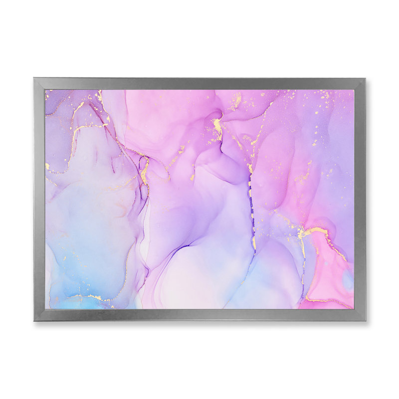 Mauve et turquoise luxueux abstrait fluide I - peinture sur toile, H 12 po x l 20 po x P 1 po, Cadre photo argenté