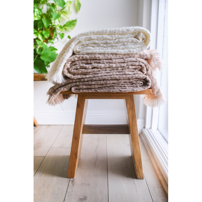 Delphine Hand Woven Throw Blanket, Ivory