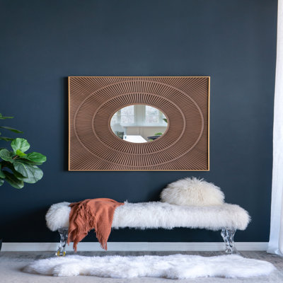 Miroir carré 40 "x 40" à motif plissé avec cadre en fer doré, couleur neutre, décoration murale pour le salon