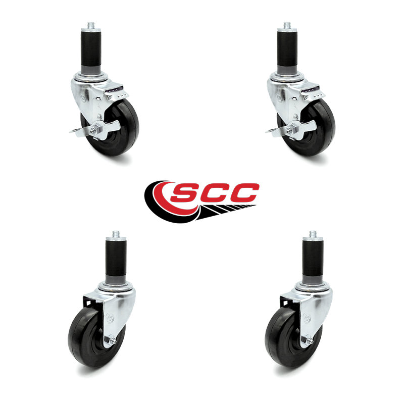 Ensemble de roulettes extensibles en caoutchouc dur de 4 pouces pivotant de 1-1 / 4 pouces 2 freins SCC / SCC-EX20S414-HRS-2-TLB-2-MTG44