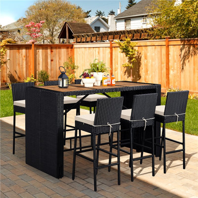 Aybars 7-Piece Patio Rattan Furniture with Wood Tabletop & Removable Cushions by Wade Logan