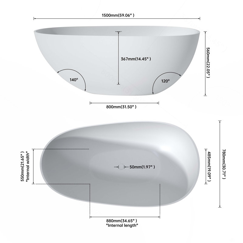 Premium Solid Surface Deep Soaking Bathtub