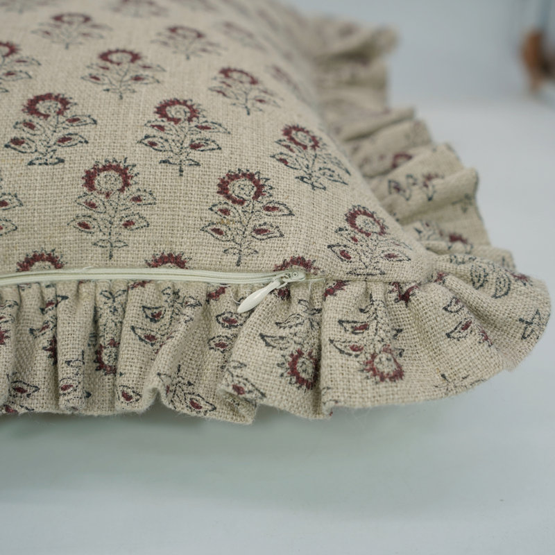 Housse de coussin à double face pour décor de maison et de chambre Fabdavine, 16 po x 16 po, Bagru Buti, rouille
