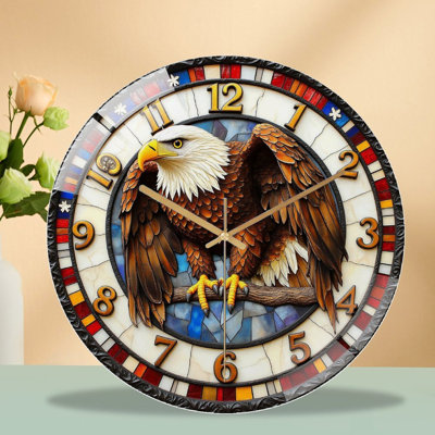 Eagle Wall Clock Decorative Home Art Timepiece Art - 12'' Modern Glass Wall Clock