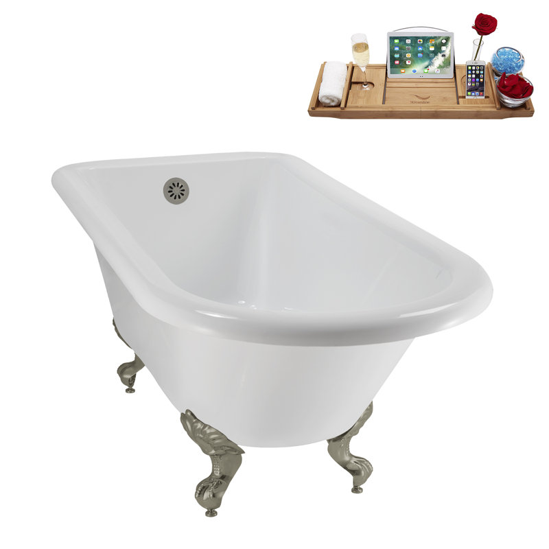 62" Streamline Clawfoot Tub,Tray,Drain, Clawfeet, Brushed Nickel, Brushed GunMetal