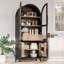 Armoire de cuisine 71 po avec plateau arqué - tablettes réglables + tiroir caché et porte vitrée - armoire de rangement autoportante pour la salle à manger ou la cuisine-548745640