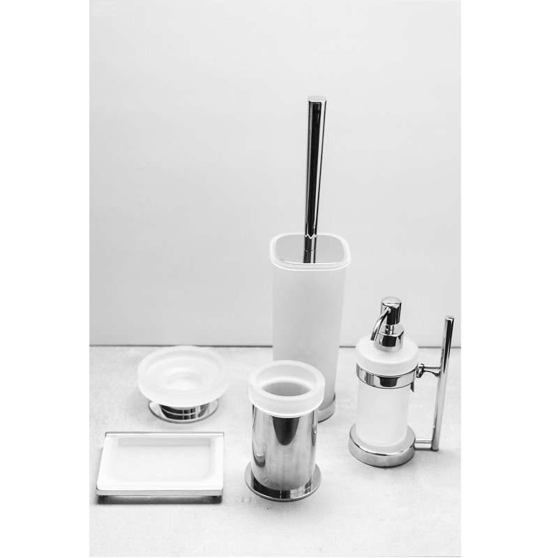 Universal Toothbrush Holder - Free Standing - 5" Stainless Steel/Glass/Polished Chrome