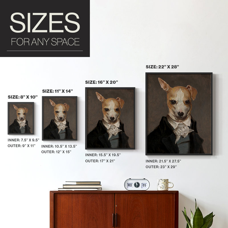 Reproduction encadrée raffinée Fido - bois massif, H 21 po x l 17 po, Noir, noir, noir, noir