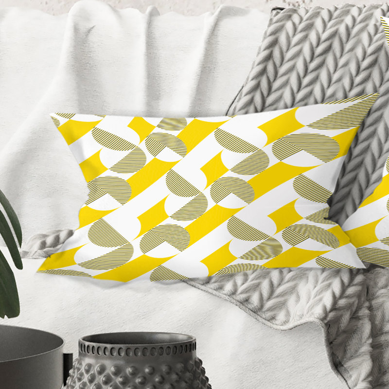 Coussin décoratif abstrait imprimé rétro géométrique II - Mid-Century, Jaune