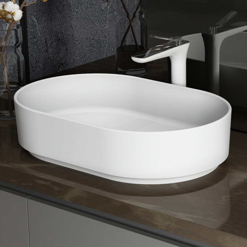 22.5"X 15"Bathroom Vessel Sink,Bowl Sink Matte White Vessel Sink,Above Counter Bathroom Vanity Solid Surface Basin
