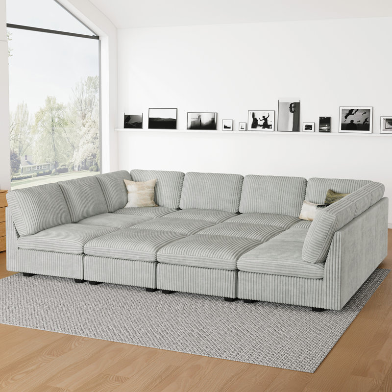 Divan-lit modulaire convertible Hutcheson, Velours côtelé gris